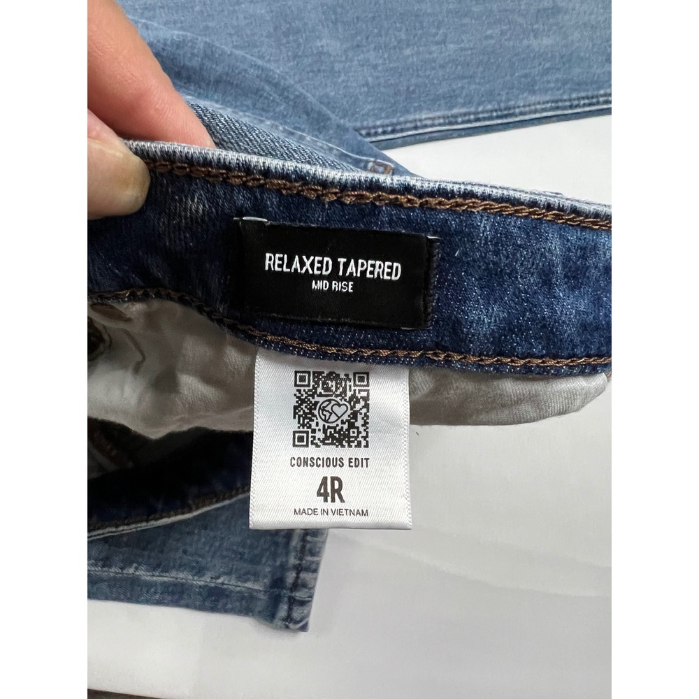 Express Relaxed Tapered Mid Rise Jeans Medium Wash Denim Belted 4R 006711639 - Picture 4 of 7